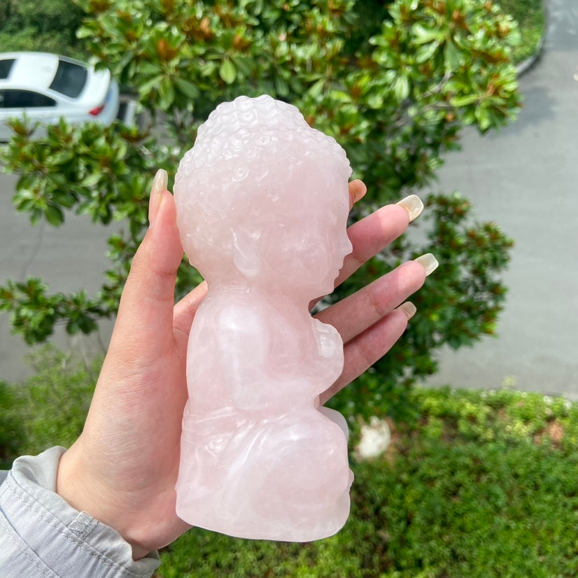 Rose Quartz Baby Buddha Yoga Meditation Decor Buda Statue Reiki Heal Energy Crystals Wealth And Luck