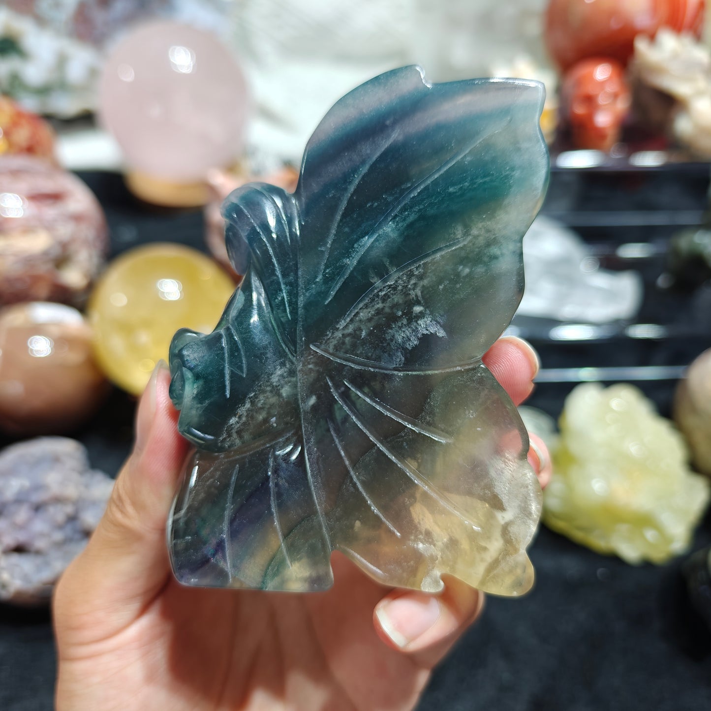 Hand Carved Rainbow Fluorite Flower Fairy For Decoration And Gift