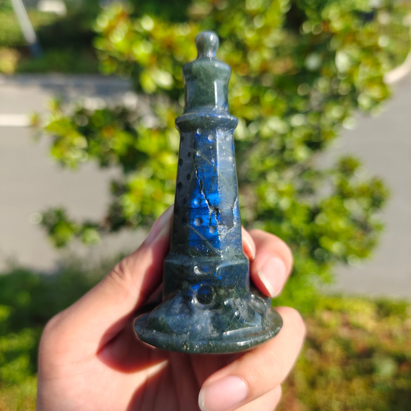 Hand Carved Labradorite Lighthouse For Decoration And Gift