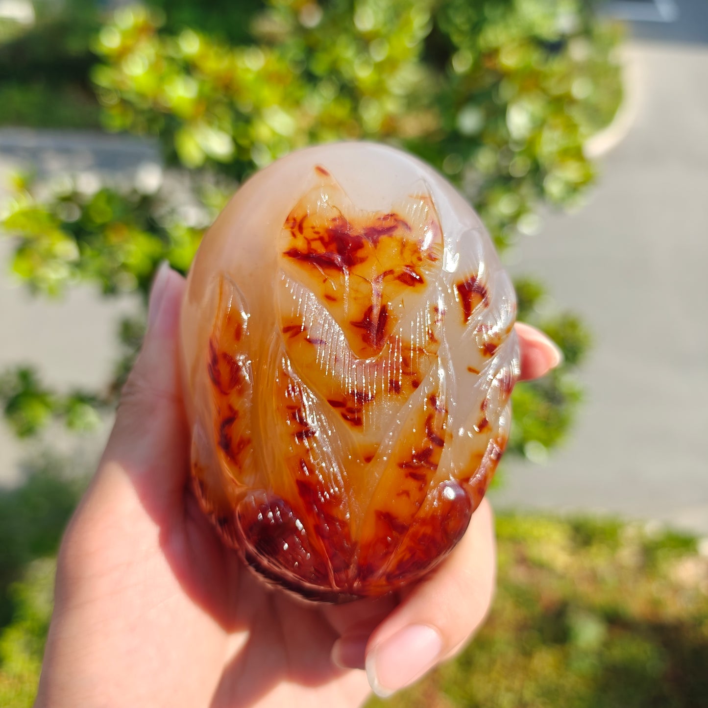 Hand Carved Carnelian Nine-Tailed Fox Carving For Decoration And Gift