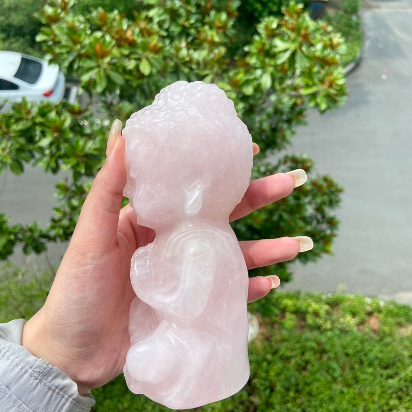 Rose Quartz Baby Buddha Yoga Meditation Decor Buda Statue Reiki Heal Energy Crystals Wealth And Luck