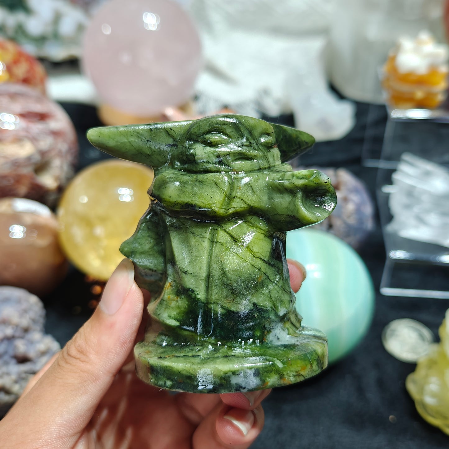 Hand Carved Xiuyan Jade Yoda For Decoration And Gift