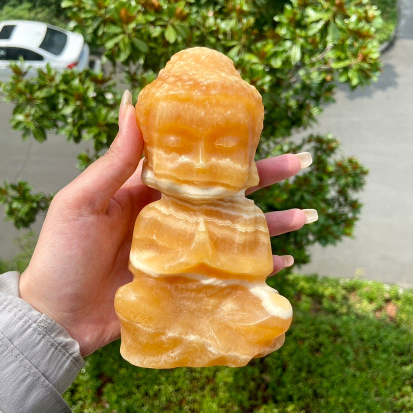 Yellow Calcite Baby Buddha Yoga Meditation Decor Buda Statue Reiki Heal Energy Crystals Wealth And Luck