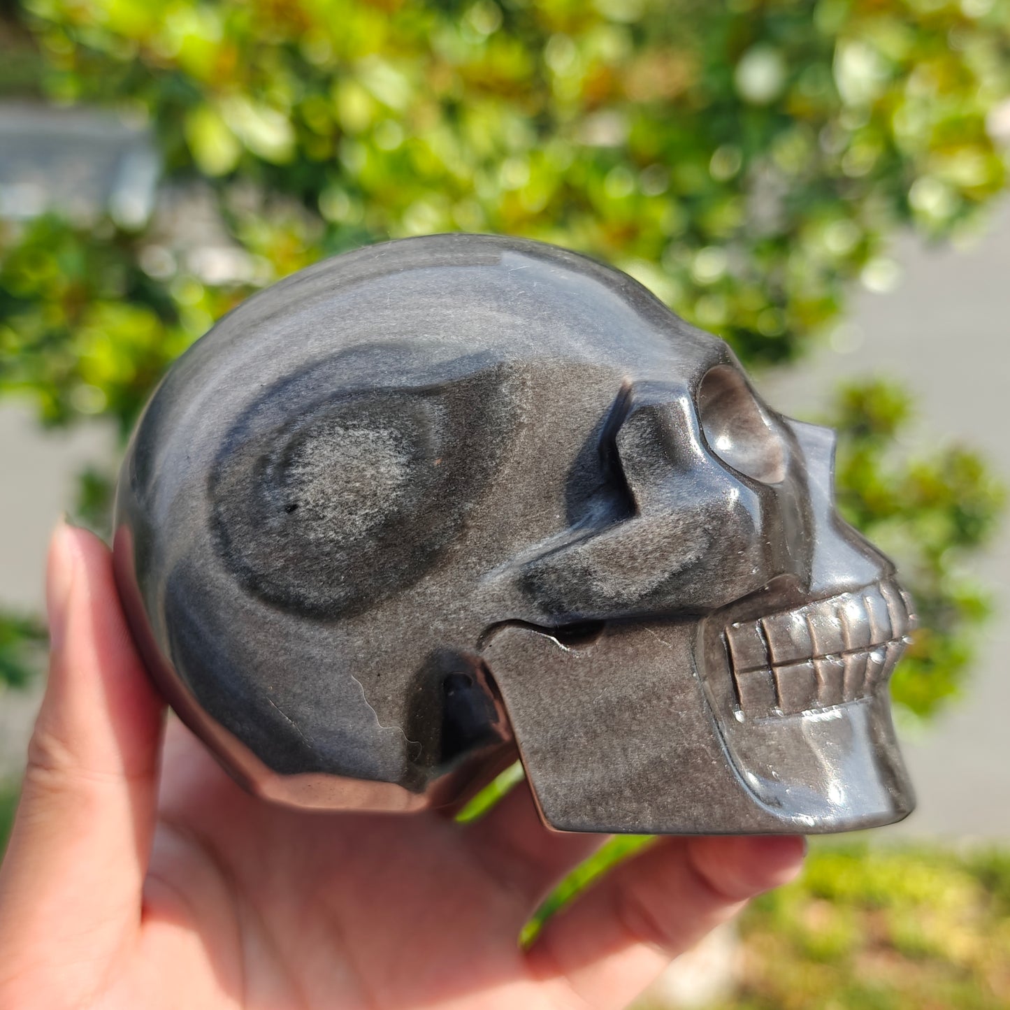 Hand Carved Sliver Obsidian Skull For Decoration And Gift