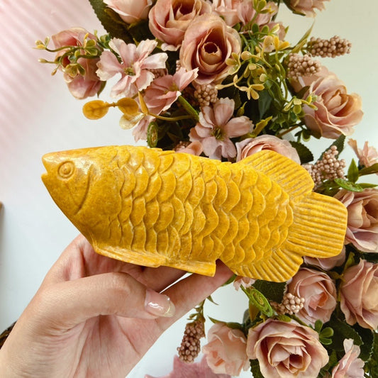 Yellow Jade Fish Balancing Chakra Crystal Statue Fishbowl Decoration Home Office Desktop Decoration