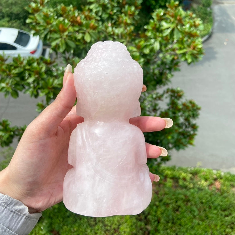 Rose Quartz Baby Buddha Yoga Meditation Decor Buda Statue Reiki Heal Energy Crystals Wealth And Luck