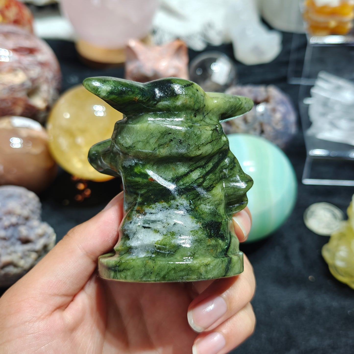 Hand Carved Xiuyan Jade Yoda For Decoration And Gift