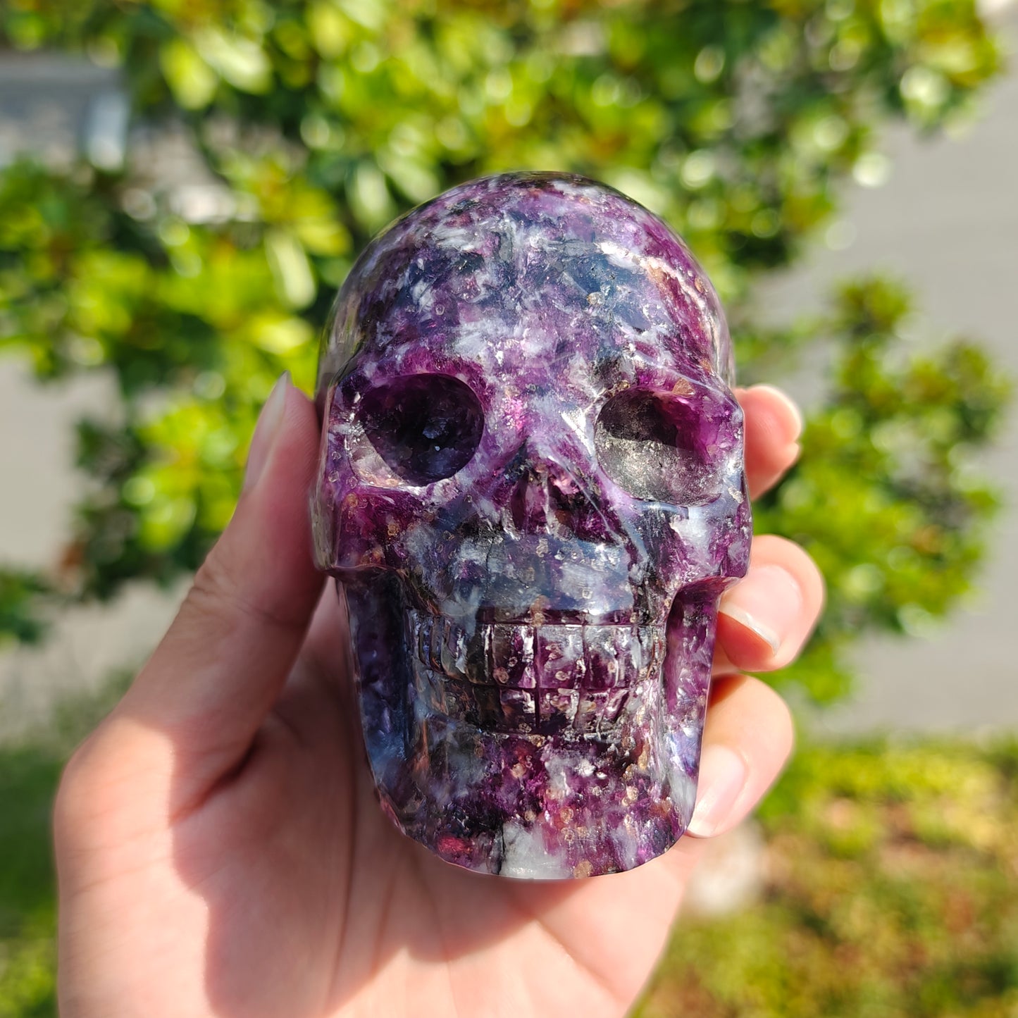 Hand Carved Lepidolite Skull For Decoration And Gift