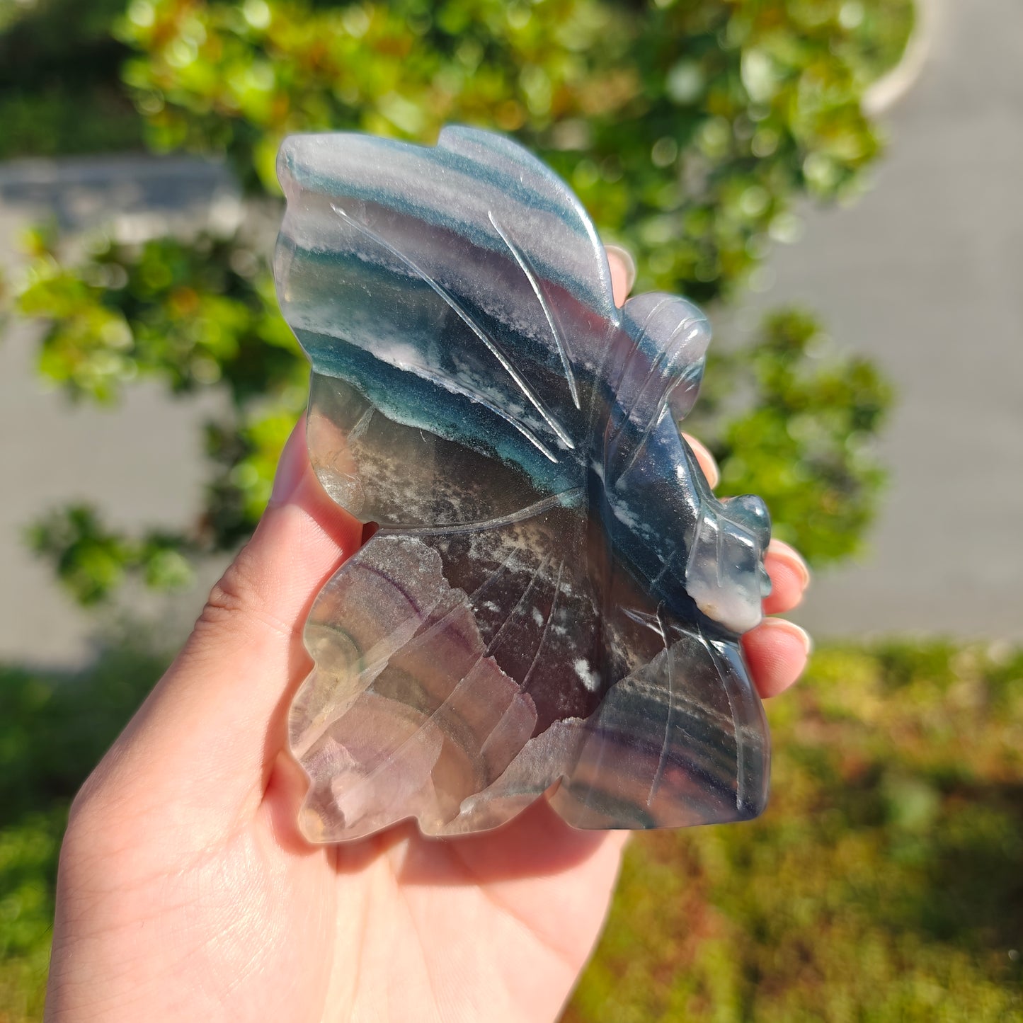 Hand Carved Rainbow Fluorite Flower Fairy For Decoration And Gift