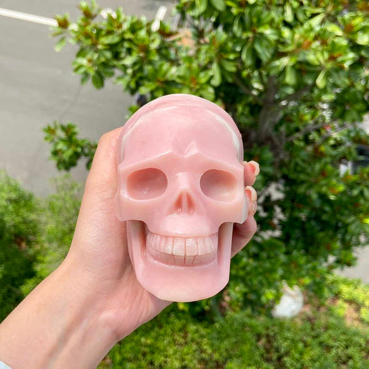 Hand Carved Pink Opal Skull Halloween Decoration Reiki Healing