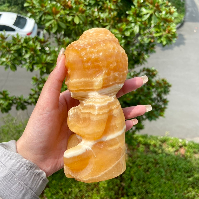 Yellow Calcite Baby Buddha Yoga Meditation Decor Buda Statue Reiki Heal Energy Crystals Wealth And Luck