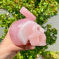 Hand Carved Rose Quartz Skull With Letter 'O' Adult Skull Model Halloween Decoration