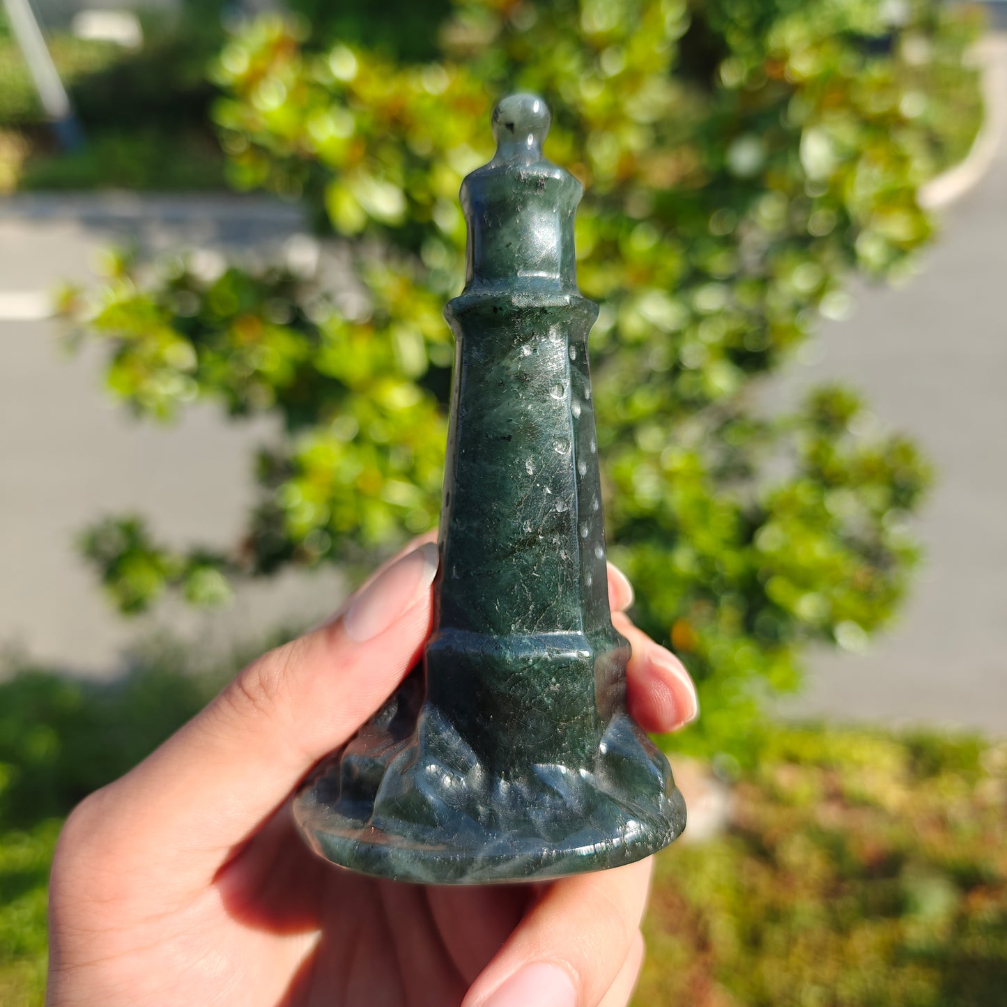 Hand Carved Labradorite Lighthouse For Decoration And Gift