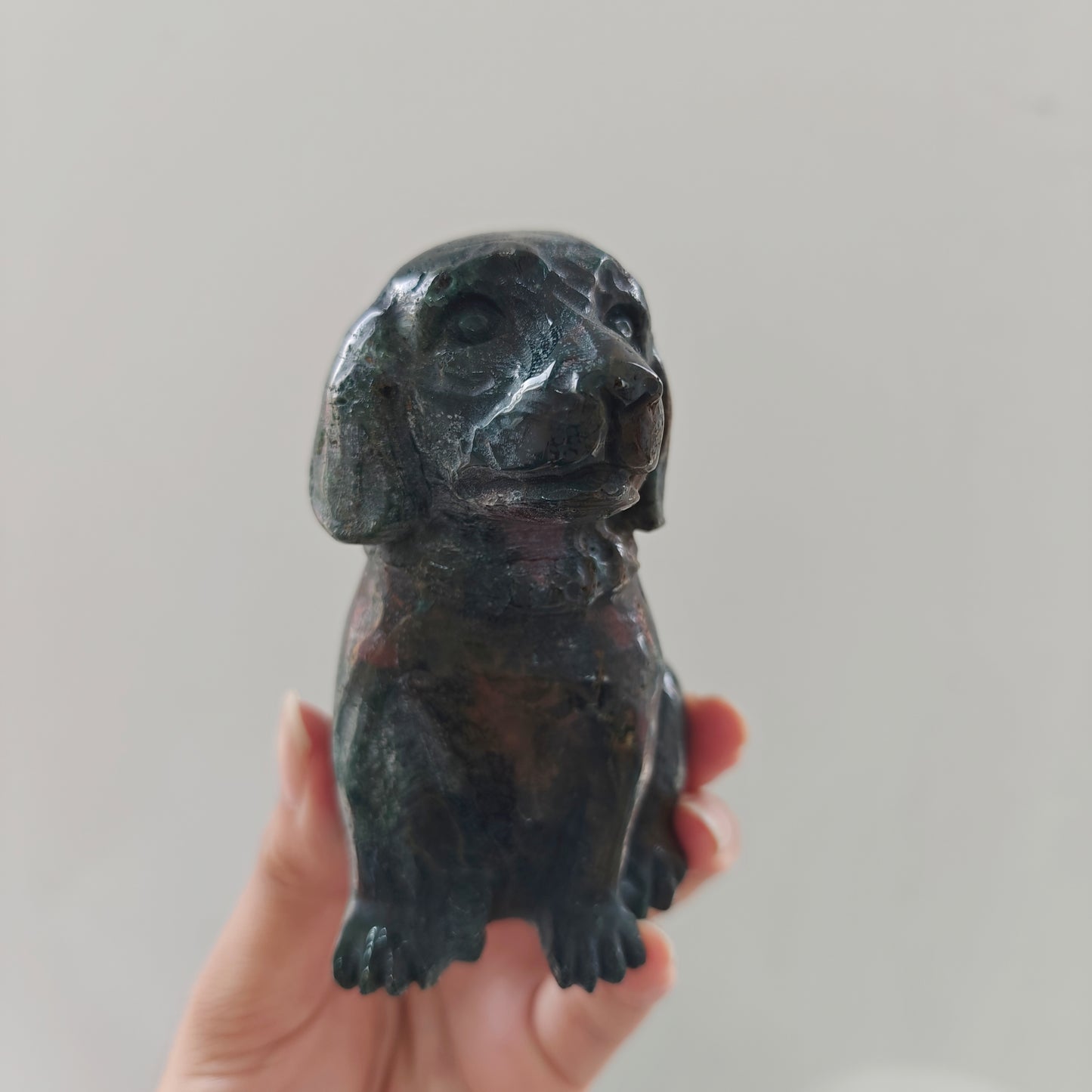 Hand Carved Ocean Jasper Dog For Decoration And Gift