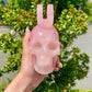 Hand Carved Rose Quartz Skull With Letter 'U' Adult Skull Model Halloween Decoration