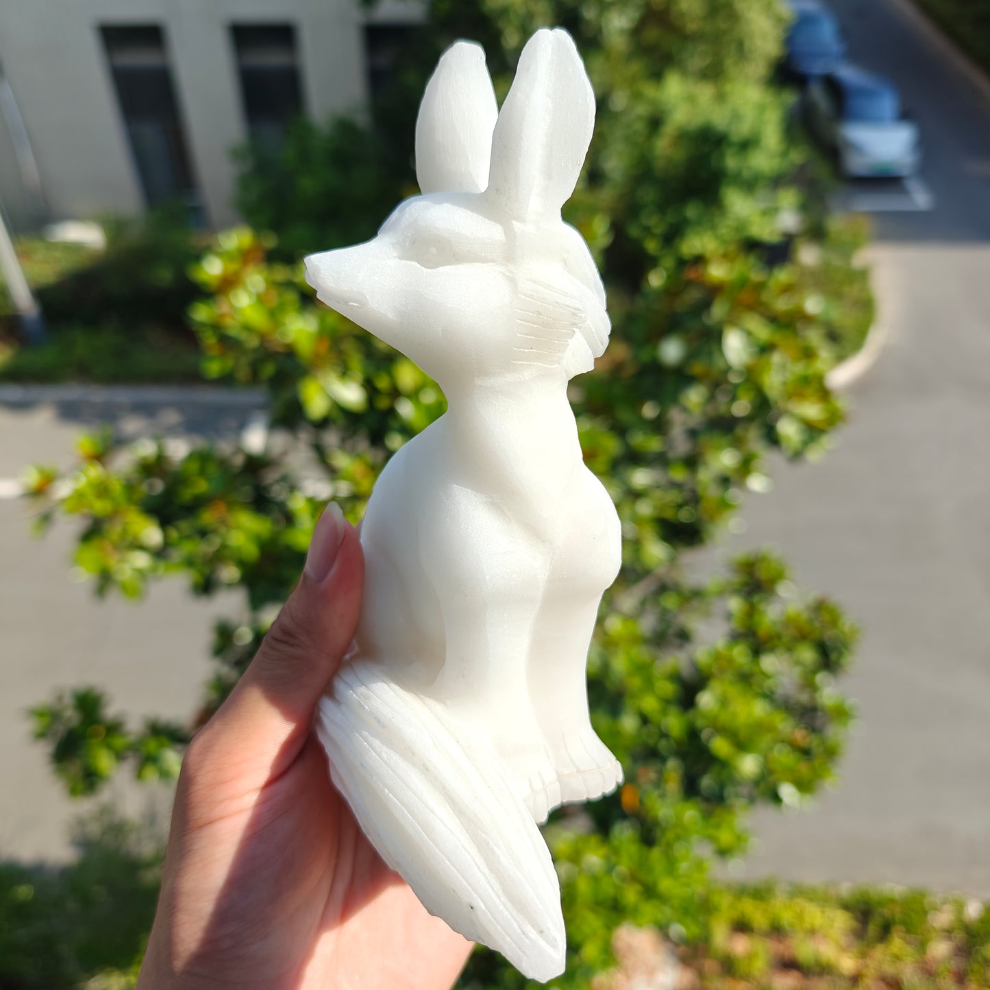 Hand Carved White Jade Fox For Decoration And Gift