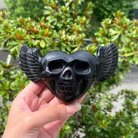 Cute Skull Love Heart Obsidian Halloween Decoration Collectible Healing Crystal