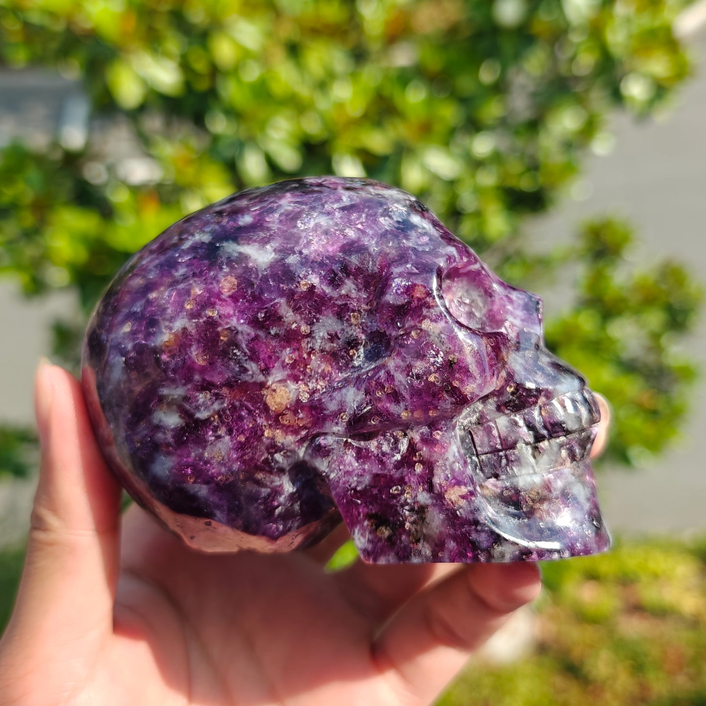 Hand Carved Lepidolite Skull For Decoration And Gift