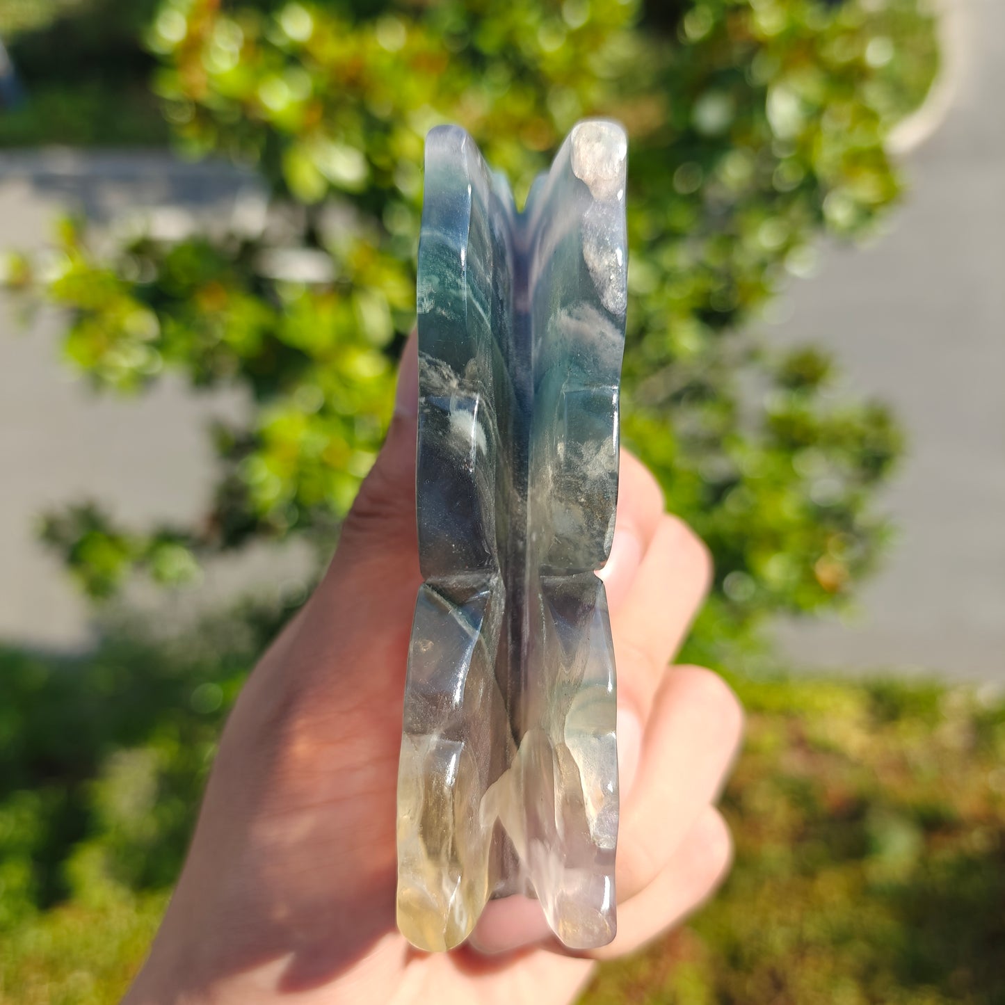 Hand Carved Rainbow Fluorite Flower Fairy For Decoration And Gift