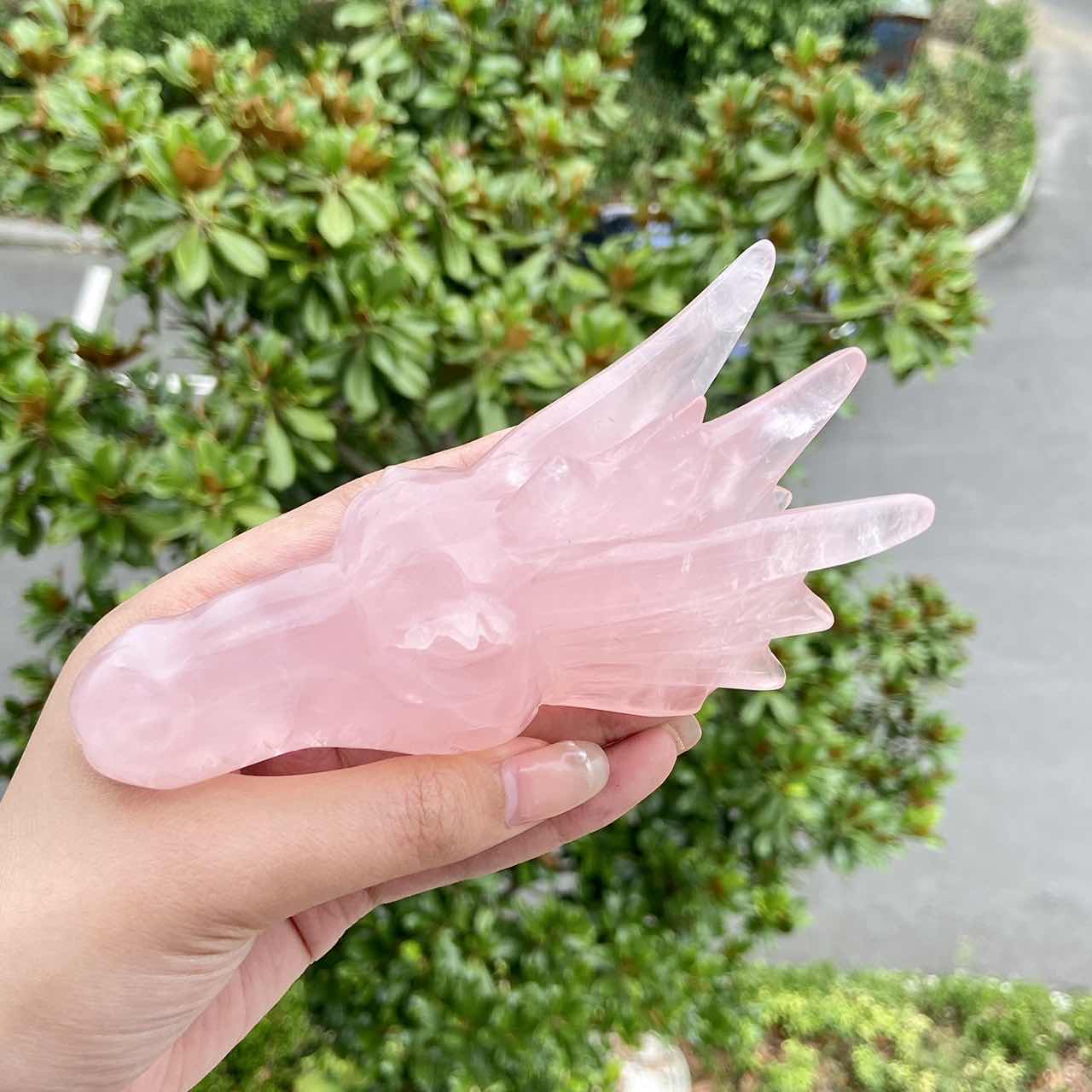 Rose Quartz Dragon Skull Hand Carved Home Decor Crystal Healing