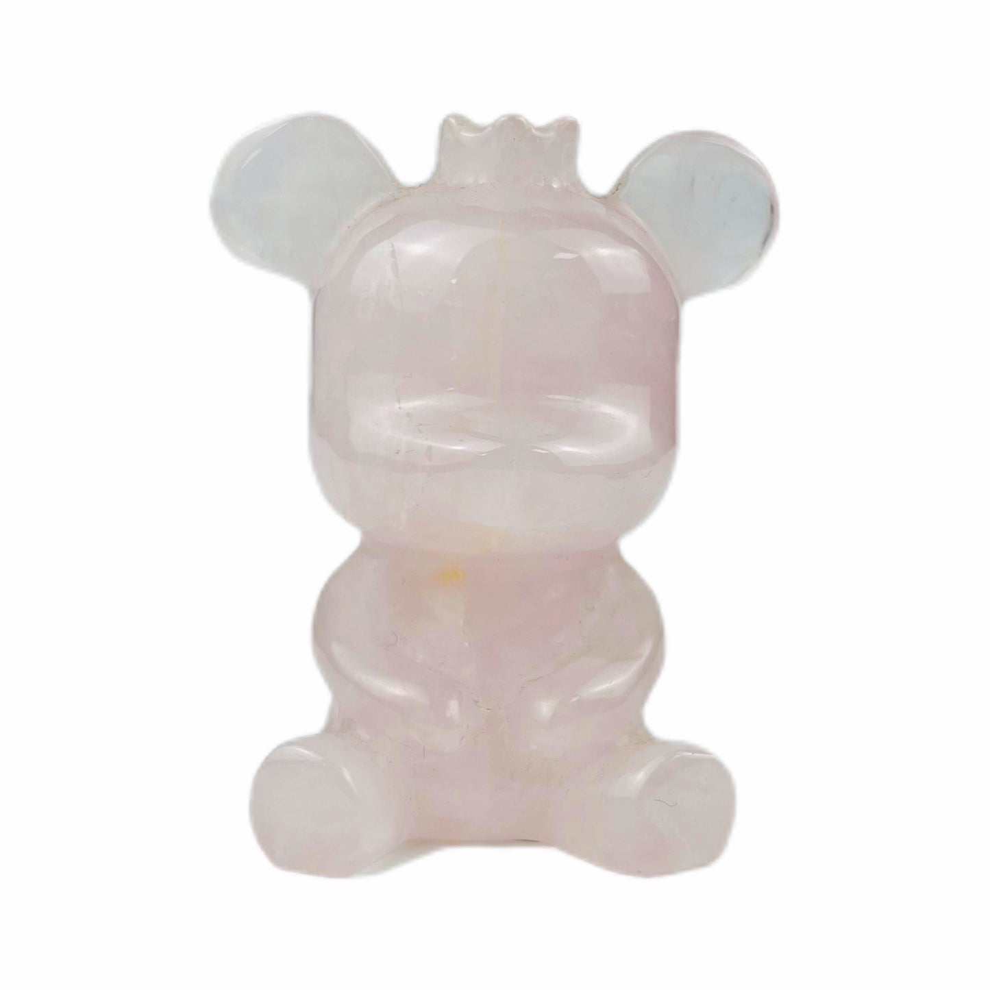 Rose Quartz Hand Carved Bear With Crown