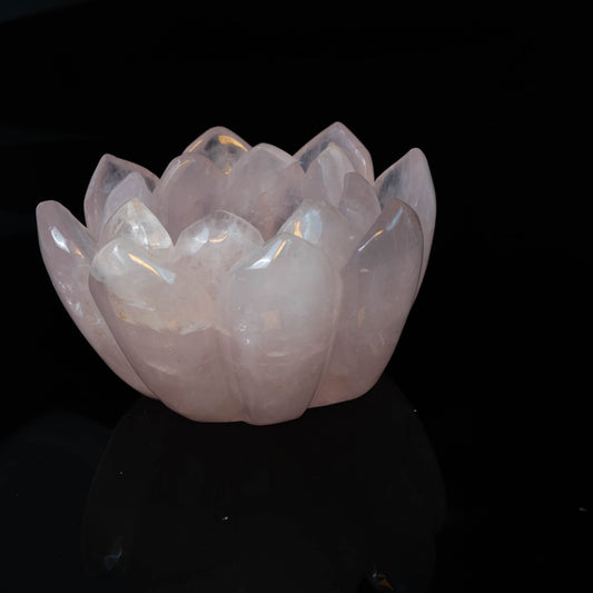 Natural rose quartz hand-carved lotus candle holder