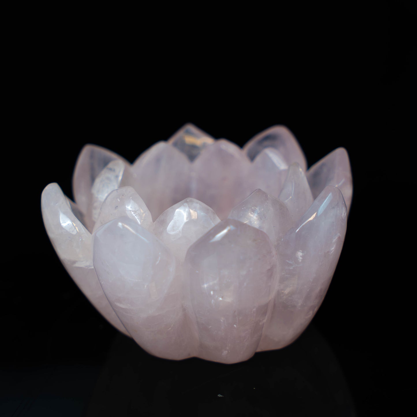 Natural rose quartz hand-carved lotus candle holder