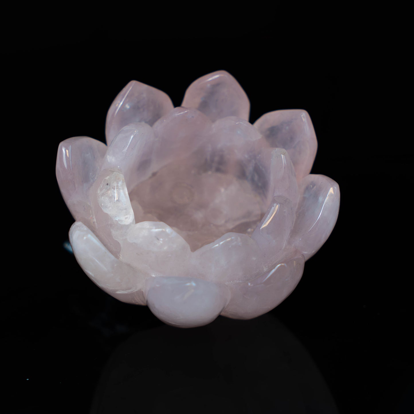 Natural rose quartz hand-carved lotus candle holder