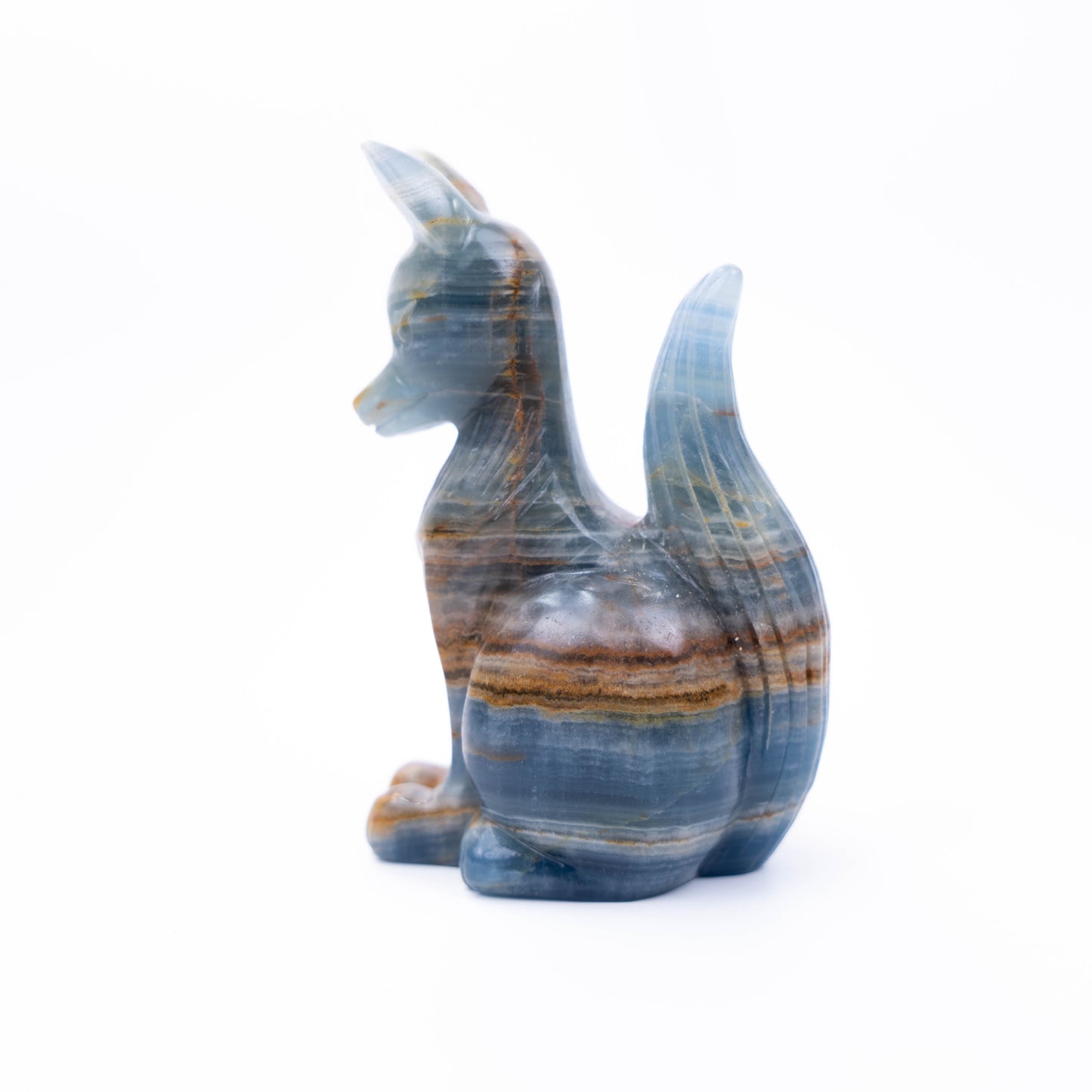 Natural Blue Onyx hand-carved fox