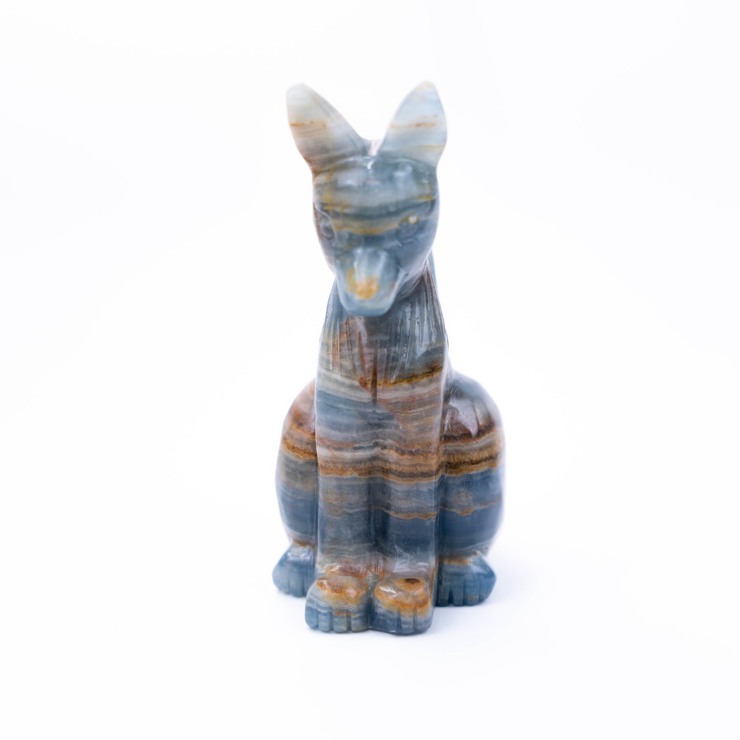 Natural Blue Onyx hand-carved fox