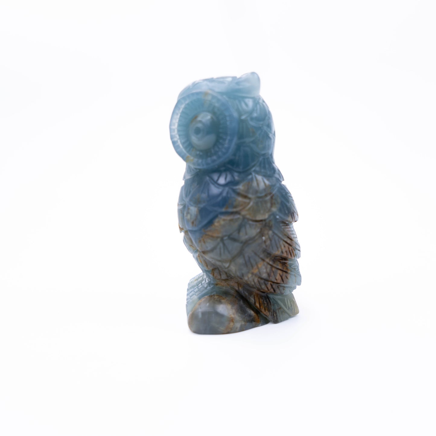 Natural Blue Onyx hand-carved owl with big eye