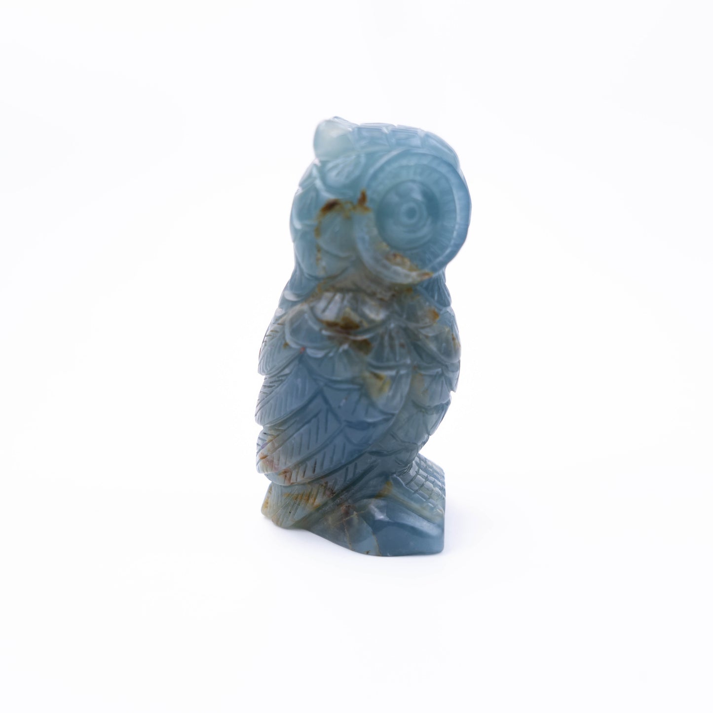 Natural Blue Onyx hand-carved owl with big eye