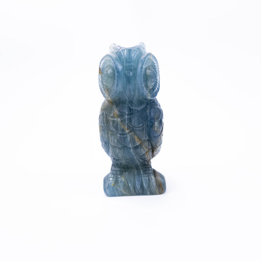 Natural Blue Onyx hand-carved owl with big eye