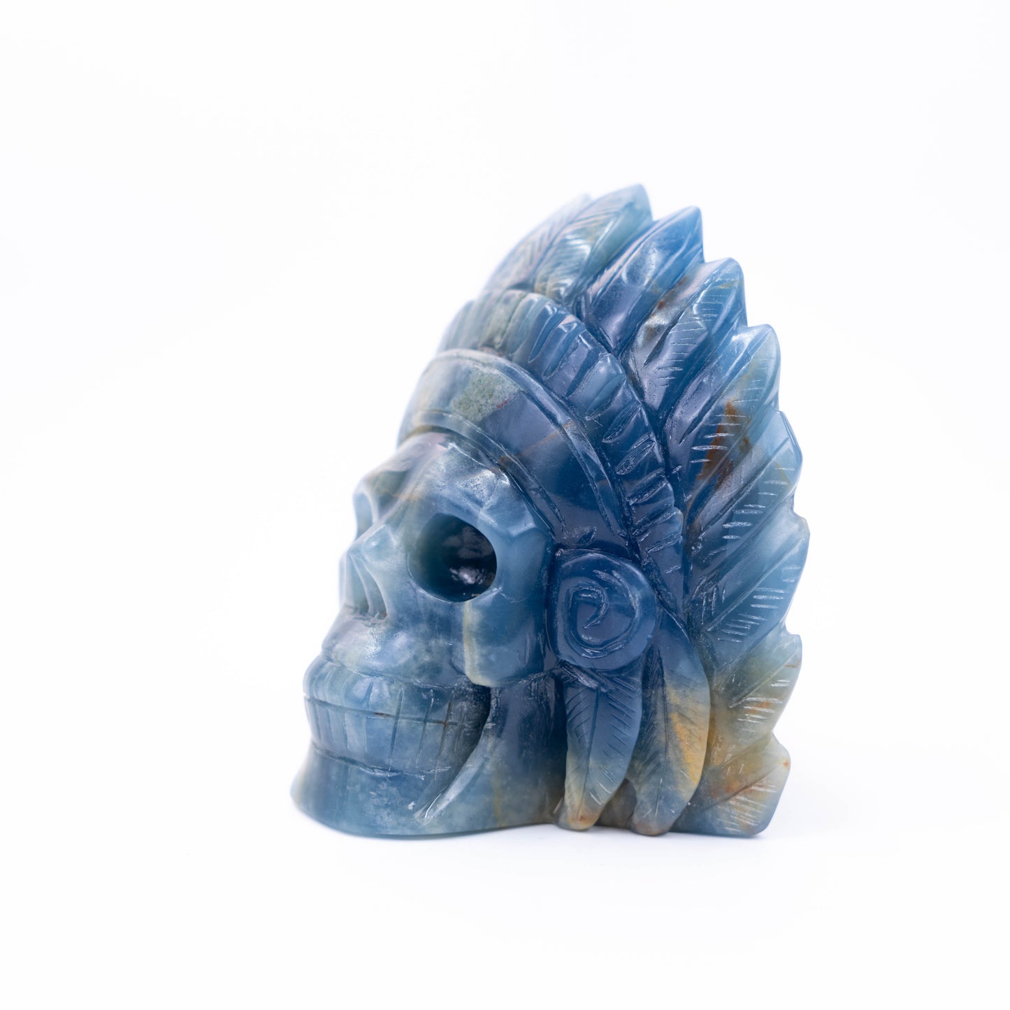 Natural Blue Onyx hand-carved wild man skull