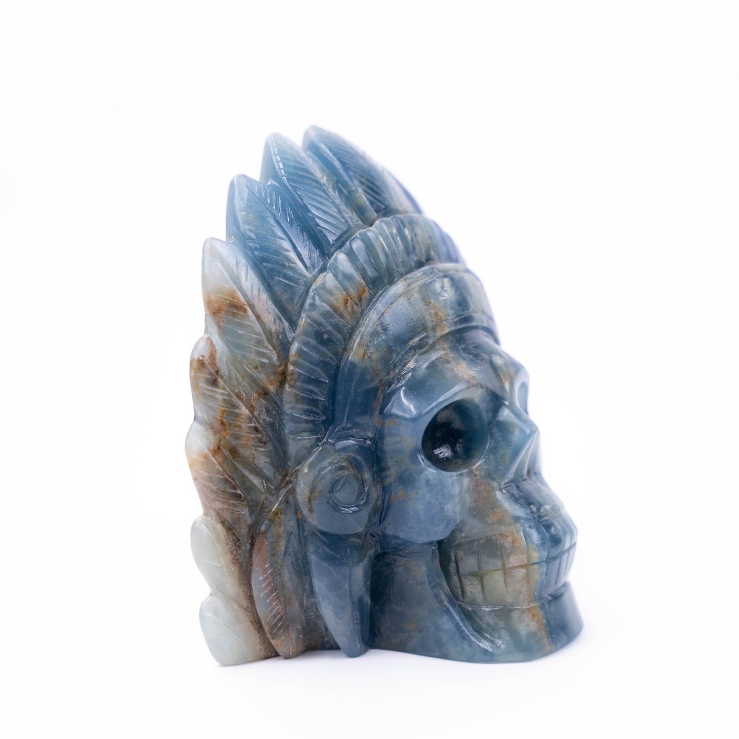 Natural Blue Onyx hand-carved wild man skull