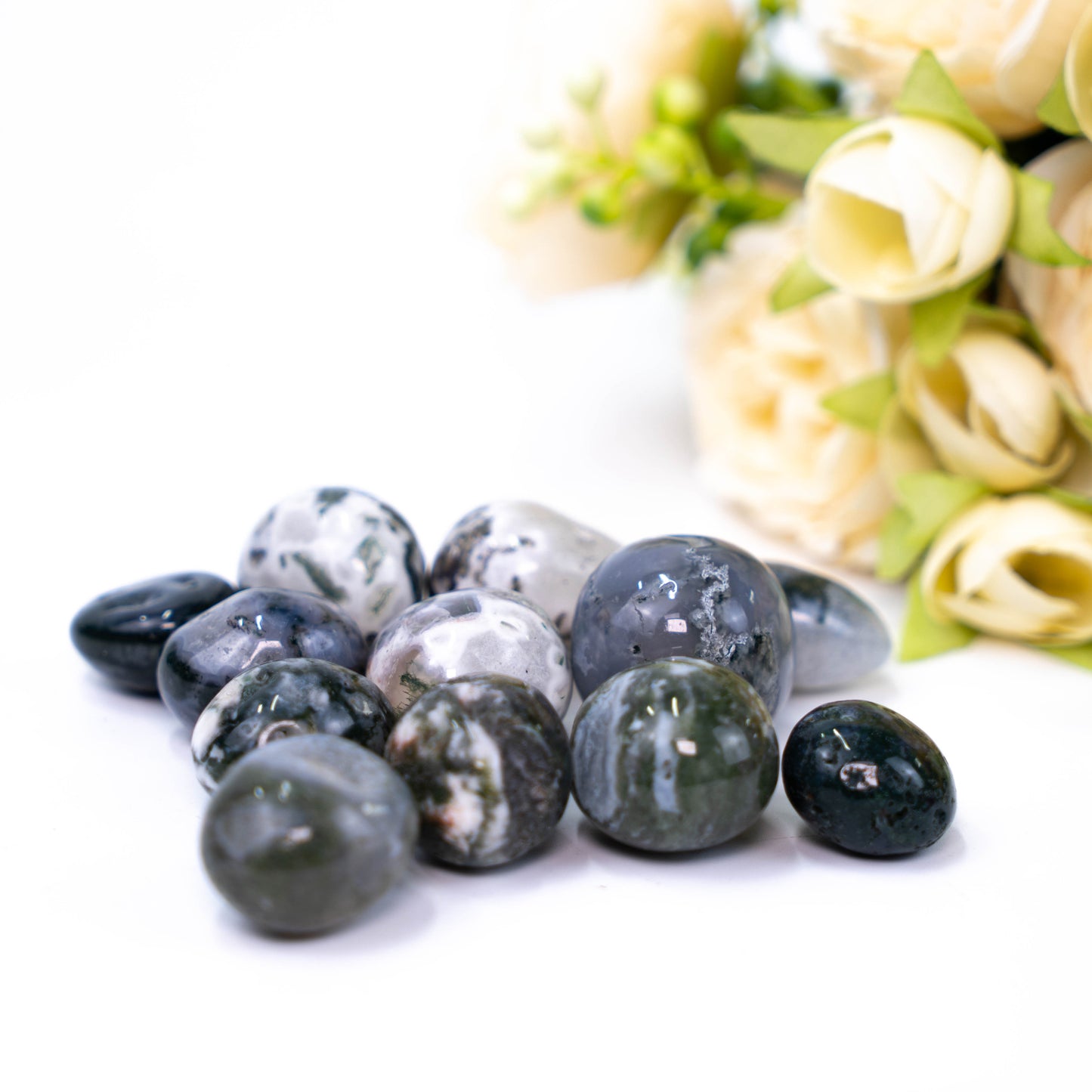 Moss Agate Tumbled Stones | Polished Crystals Healing | Natural Stones | Feng Shui | Chakra Balancing | Good Luck | Reiki Gift