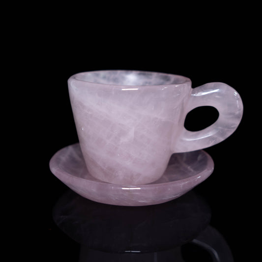 Rose Quartz Teacup With Base, Hand-carved, Carved Design,  Halloween And Christmas Decoration Gifts, Holiday Gifts