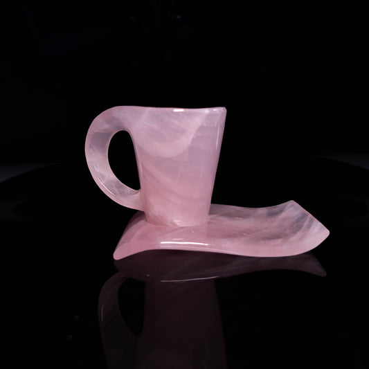 Rose Quartz cup with base, hand-carved, Carved Design,  Halloween and Christmas Decoration Gifts, Holiday Gifts