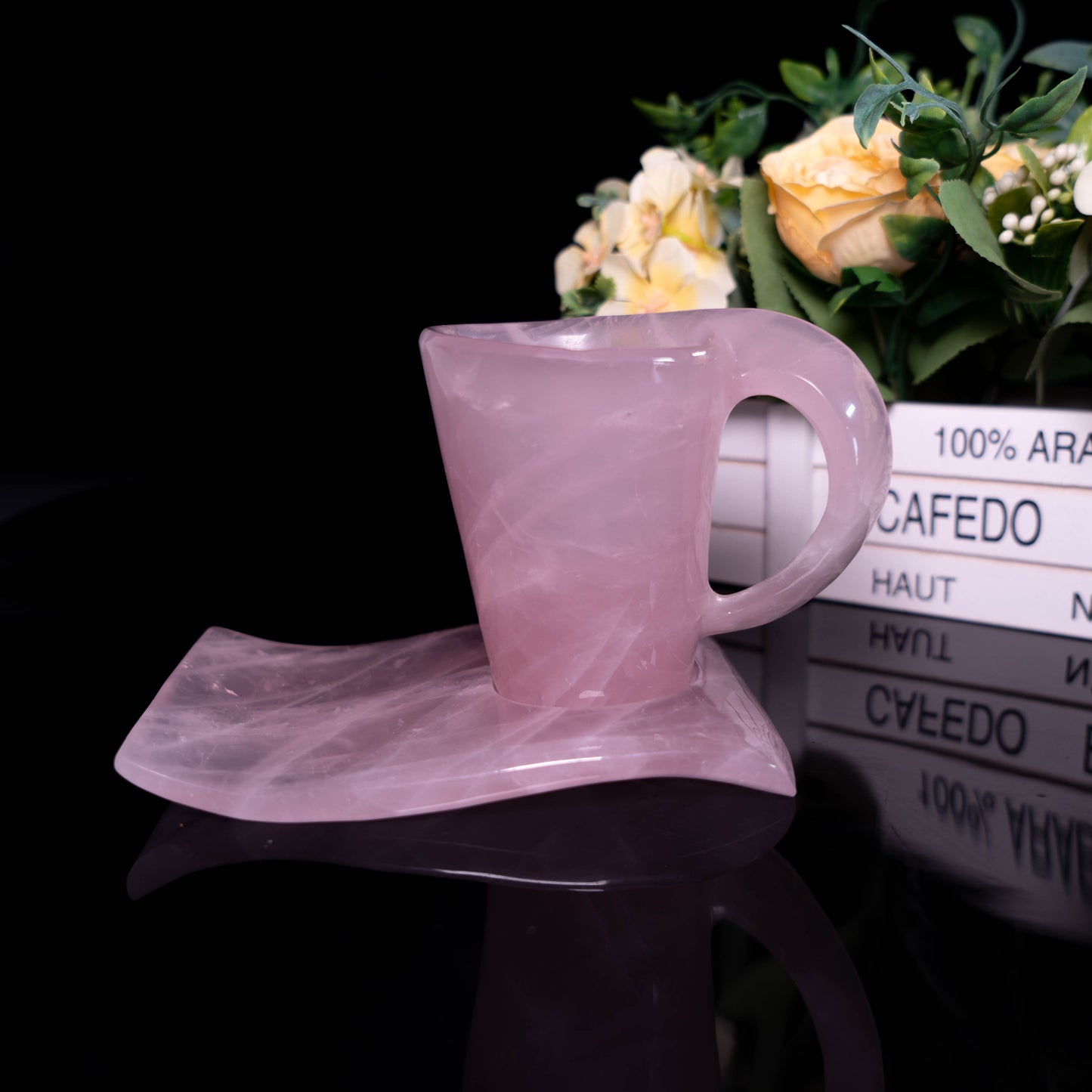 Rose Quartz cup with base, hand-carved, Carved Design,  Halloween and Christmas Decoration Gifts, Holiday Gifts