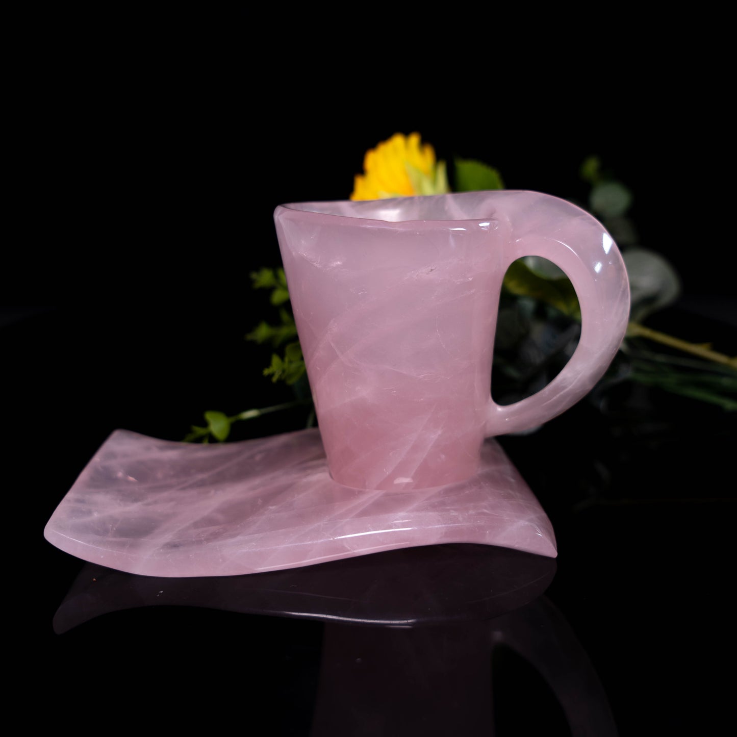 Rose Quartz cup with base, hand-carved, Carved Design,  Halloween and Christmas Decoration Gifts, Holiday Gifts