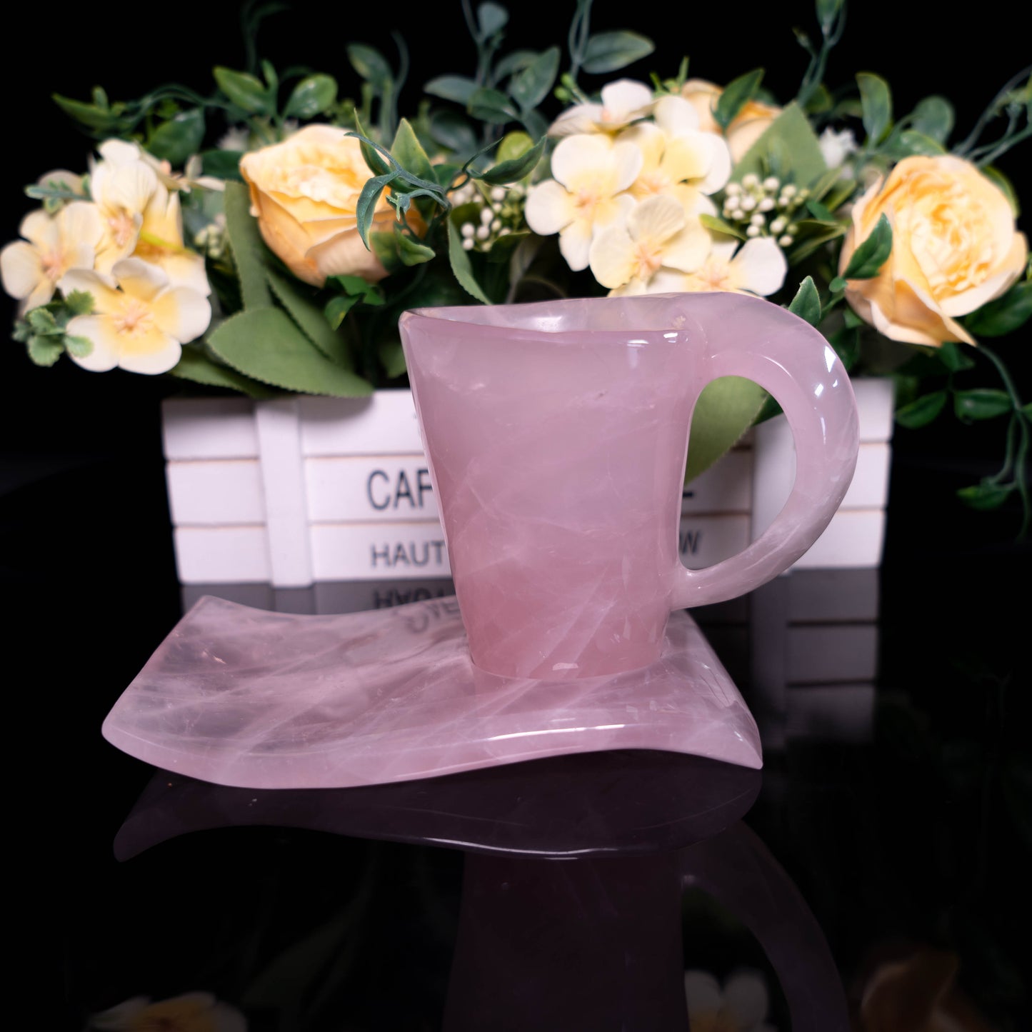 Rose Quartz cup with base, hand-carved, Carved Design,  Halloween and Christmas Decoration Gifts, Holiday Gifts