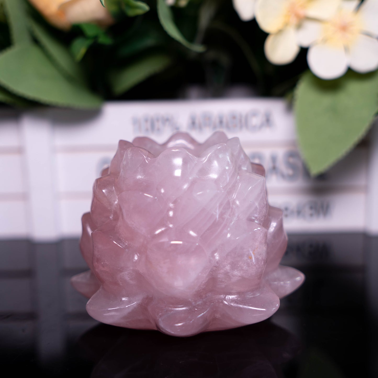 Rose Quartz Lotus Candle Holder for Wedding, Festival, Party & Windowsill Decor, Desk Decor and setup