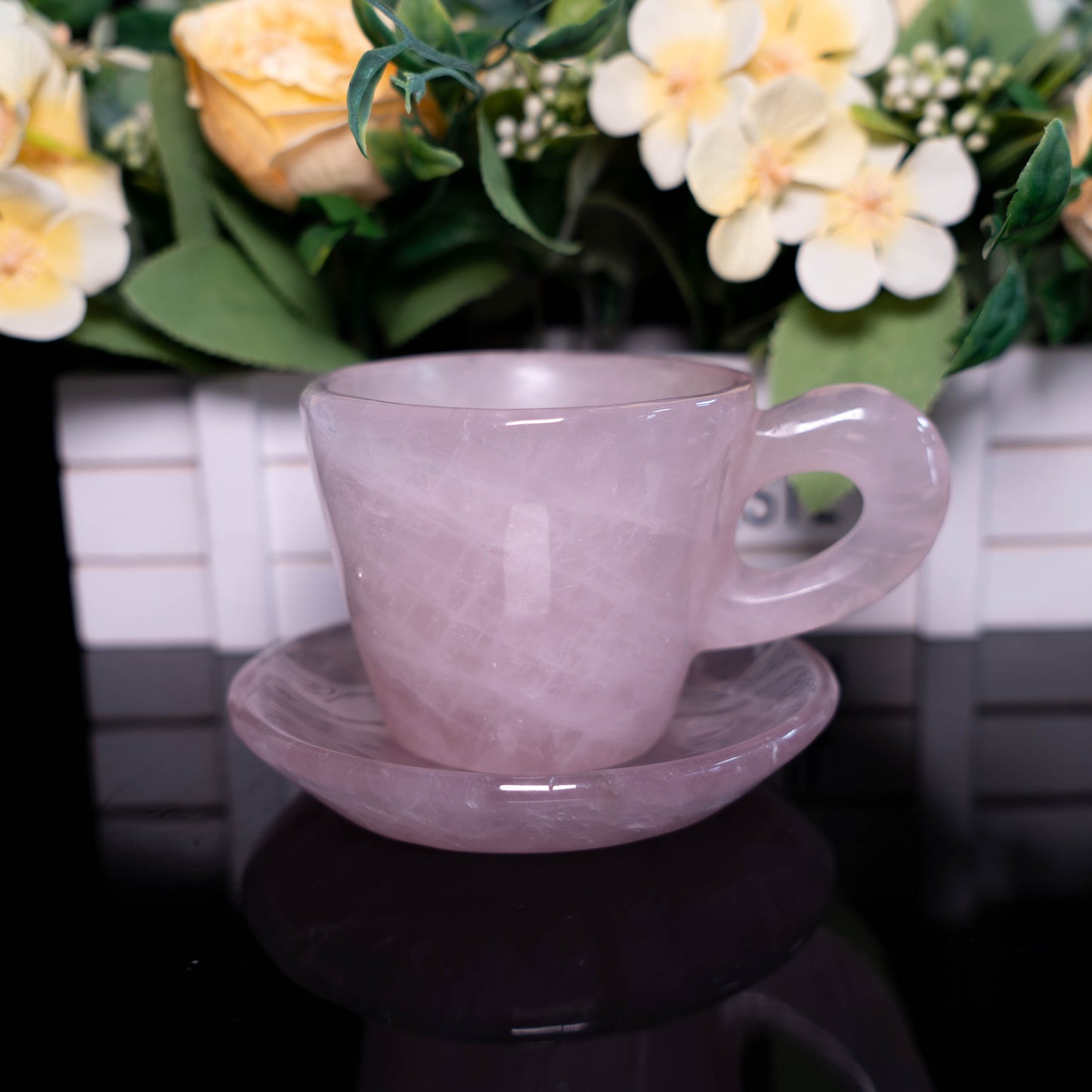 Rose Quartz Teacup With Base, Hand-carved, Carved Design,  Halloween And Christmas Decoration Gifts, Holiday Gifts