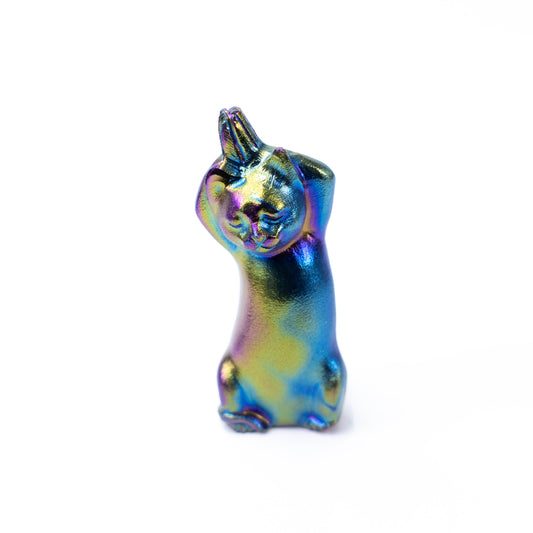 Aura Funny Kitten Rainbow Aura Titanium Coated Crystal Carving Birthday Gift