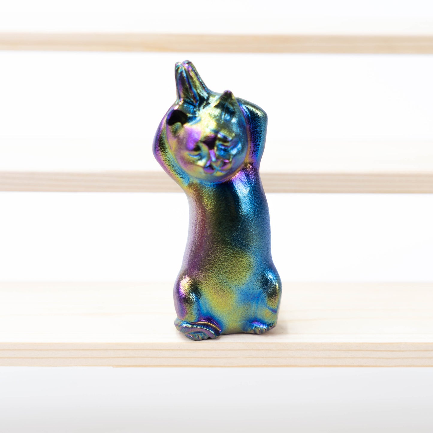 Aura Funny Kitten Rainbow Aura Titanium Coated Crystal Carving Birthday Gift