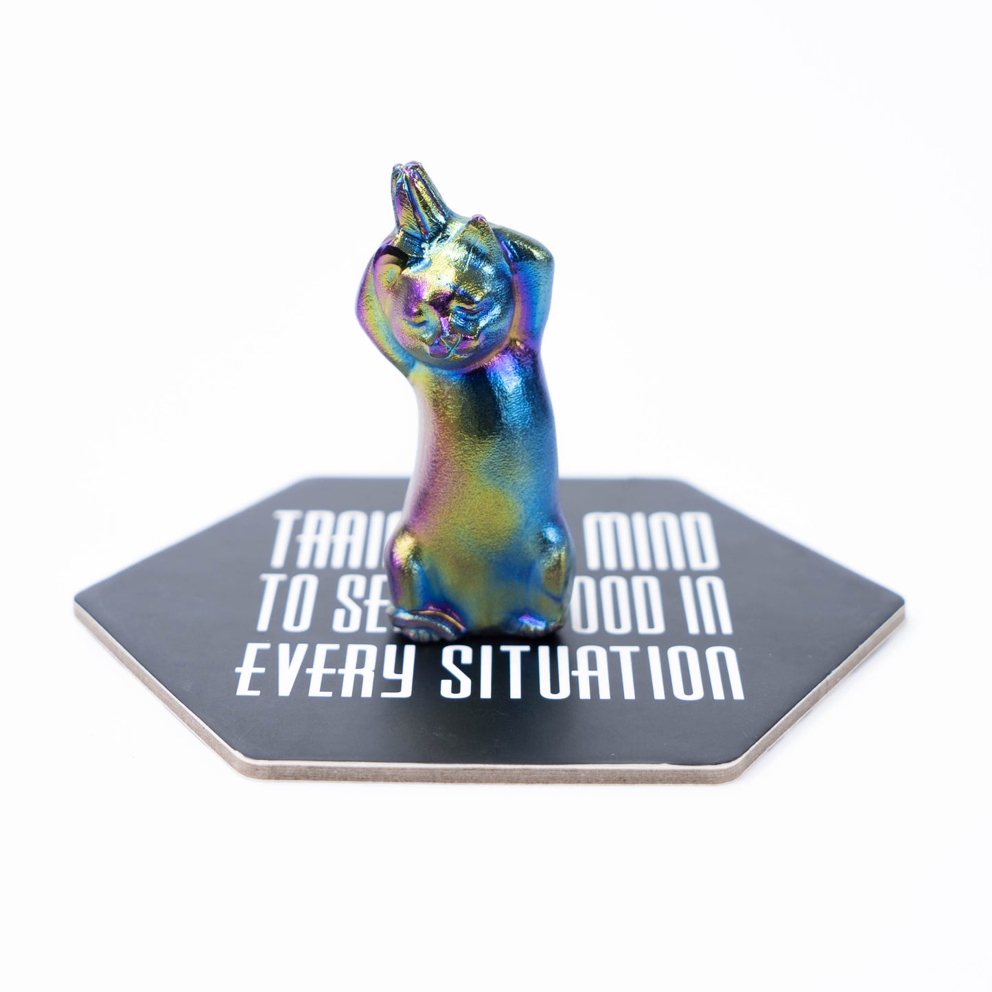 Aura Funny Kitten Rainbow Aura Titanium Coated Crystal Carving Birthday Gift