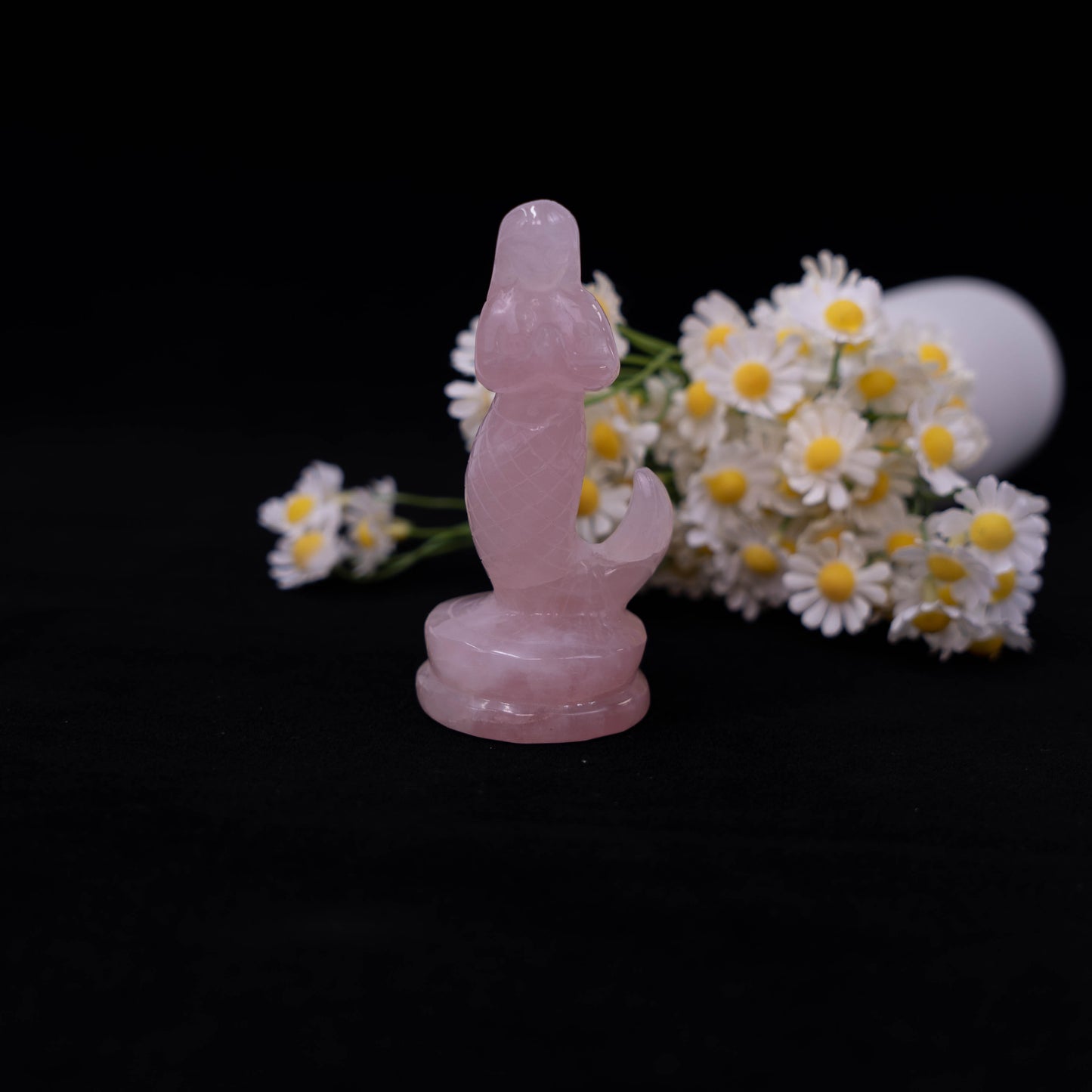 Rose Quartz Carving Mermaid With Base