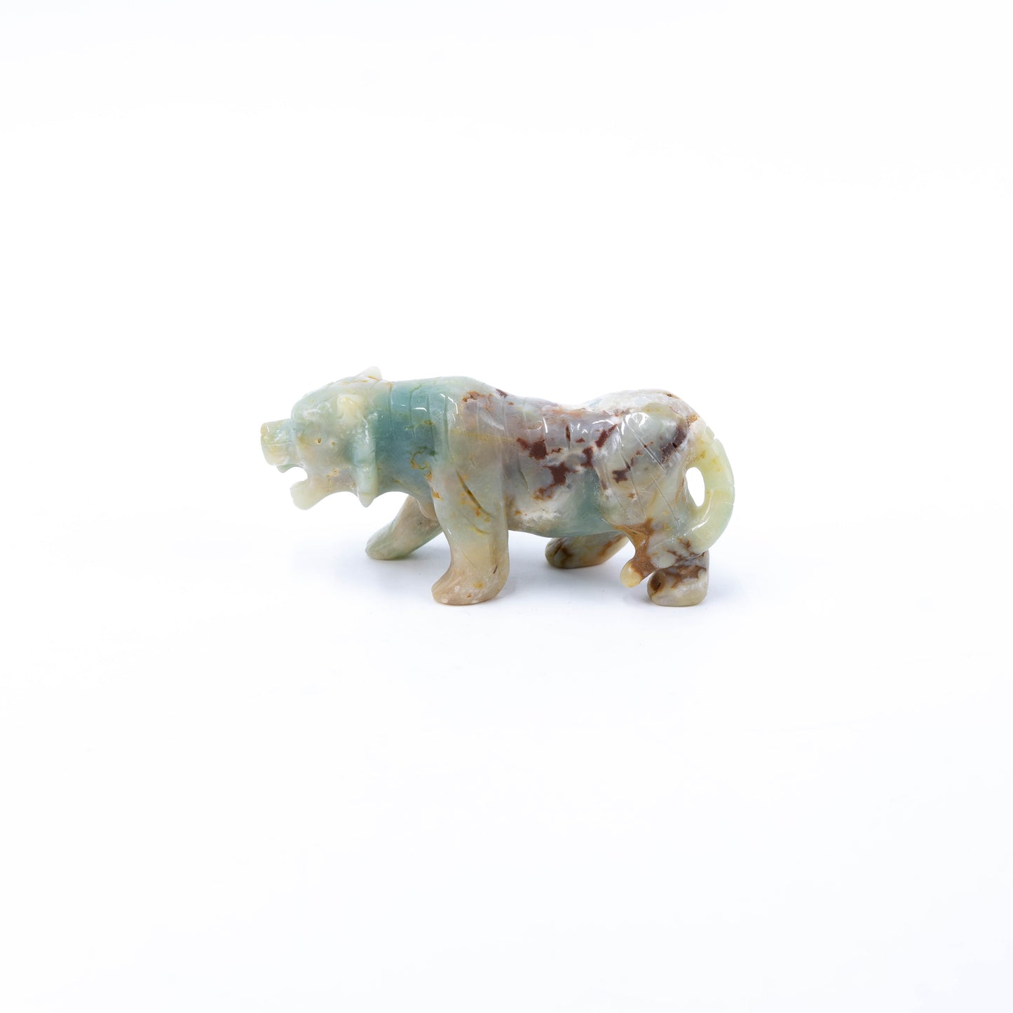 Amazonite Carved Animals Tiger Statue Sculpture Healing Stone for Feng Shui Home Decor