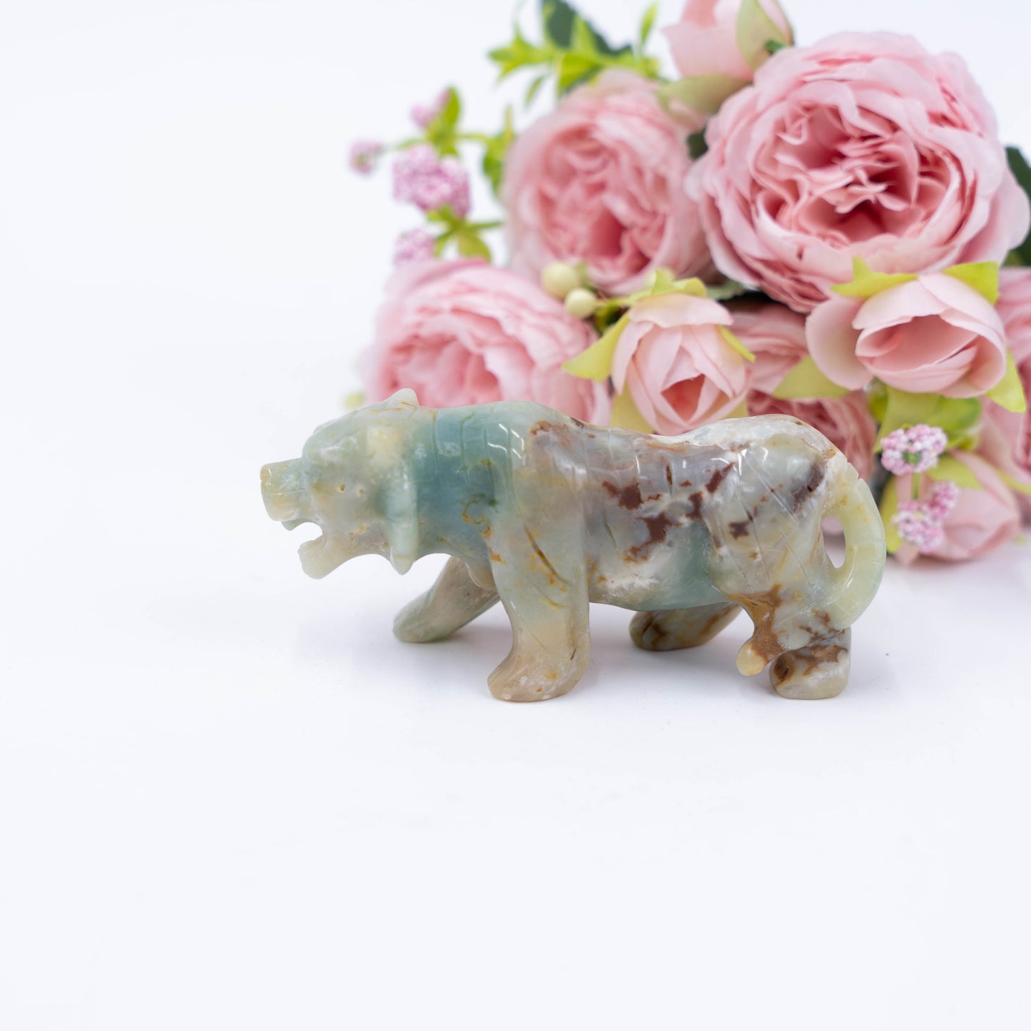 Amazonite Carved Animals Tiger Statue Sculpture Healing Stone for Feng Shui Home Decor