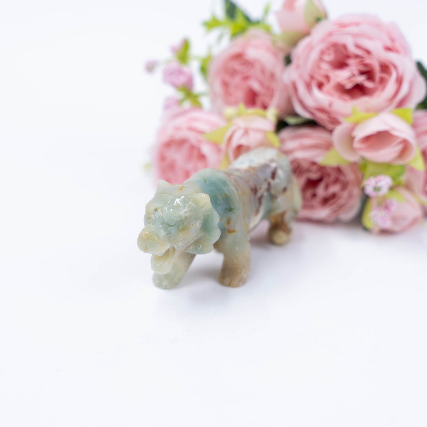 Amazonite Carved Animals Tiger Statue Sculpture Healing Stone for Feng Shui Home Decor